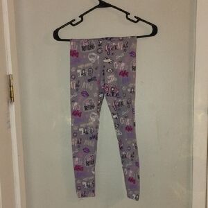 Kids Graphic Print Leggings - Gray and Purple